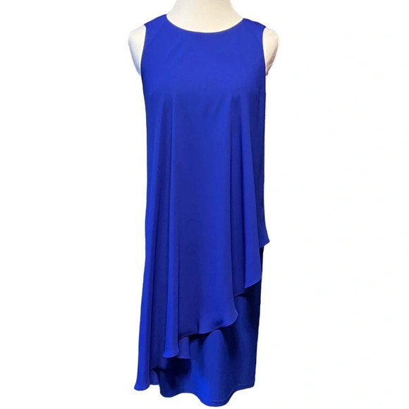 Joseph Ribkoff Cobalt Blue Sheath Dress with Chiffon Overlay - Picture 3 of 10